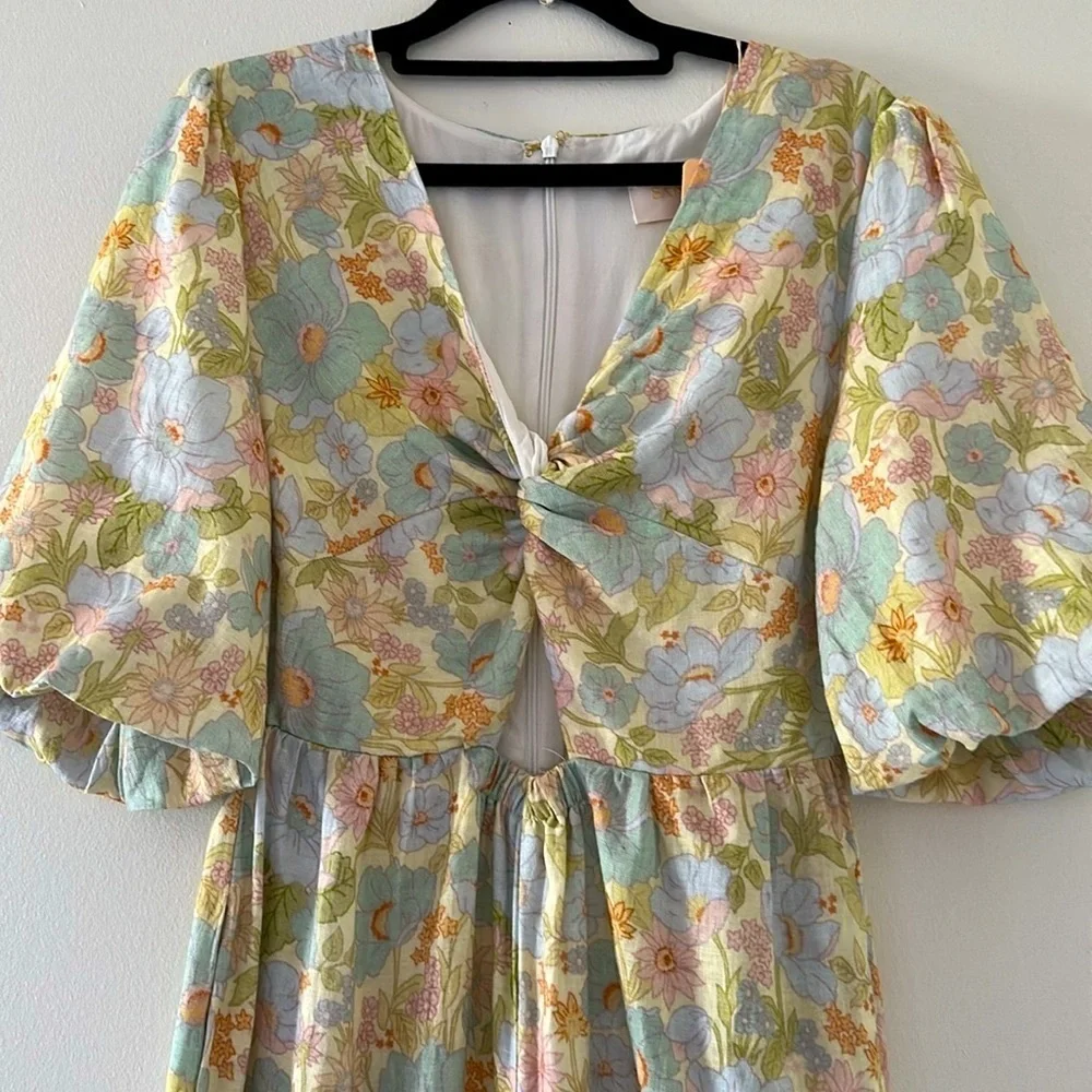 NWT Free people Floral Twist Front Cutout Jumpsuit V-neck Green Sancia Size S